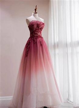 Picture of Pretty Tulle Gradient with Beaded Long Party Dresses, A-line Gradient Prom Dresses